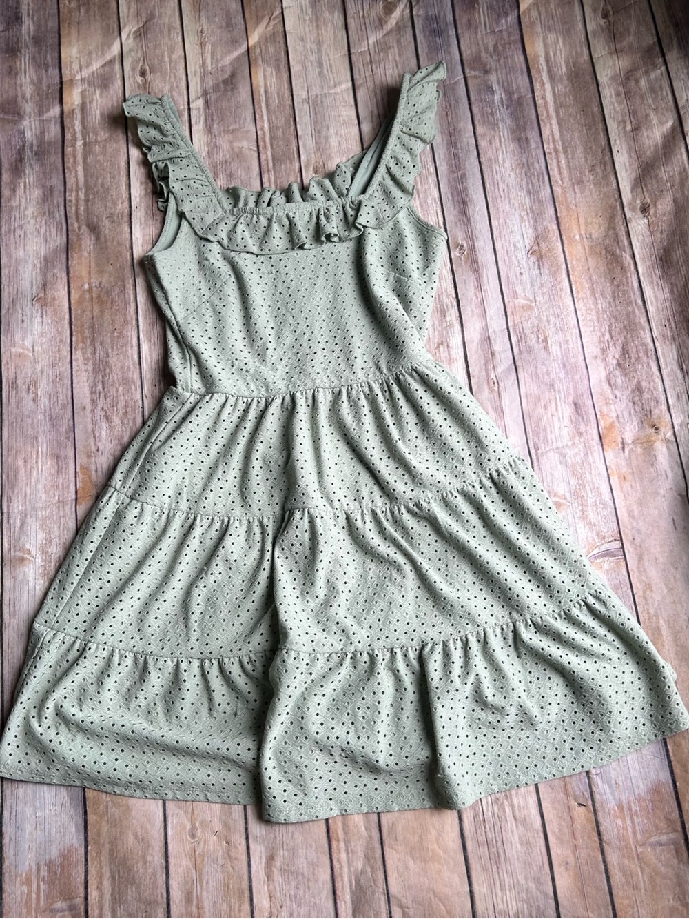 Speechless Sage Eyelet Ruffle Tiered Dress Worn once